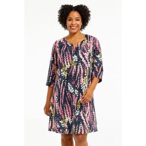 Boden Linen Shift Dress Floral‎ Fern Print 3/4 Sleeve Midi Multicolor Size 12